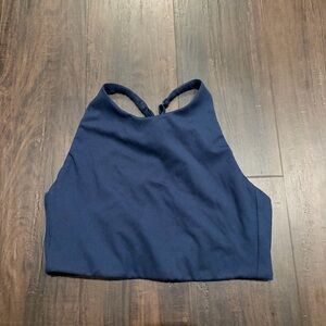 Girlfriend Collective Topanga High Neck Cross Back Sports Bra Blue Small